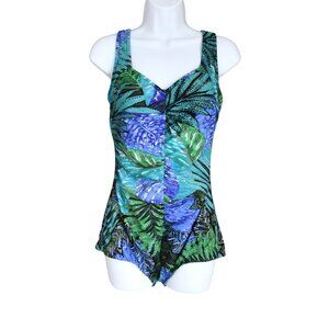 Maxine of Hollywood Tropical One Piece Swimsuit Size Unknown Nylon Spandex Sz 14